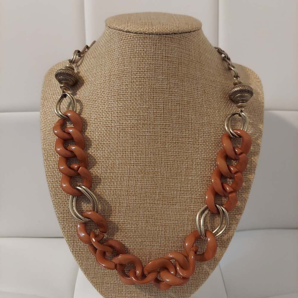 Liz Claiborne Gold Tone and Brown Chain 22" Necklace